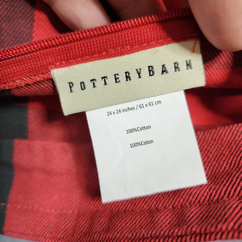 Pottery Barn Buffalo Check Plaid Pillow Cover Square 24x24 Red Black 100% Cotton